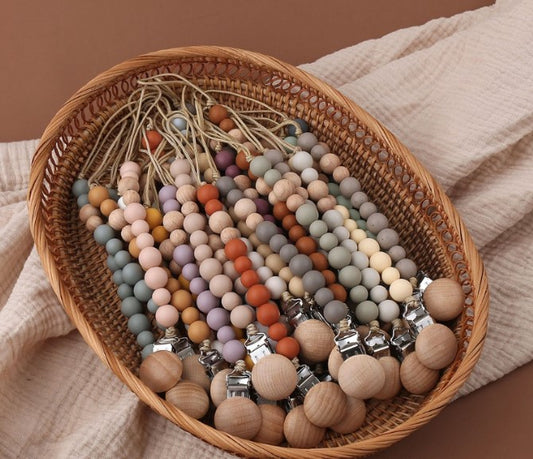 Pacifier Clips - Wood Clip & Silicone Silicone Beads