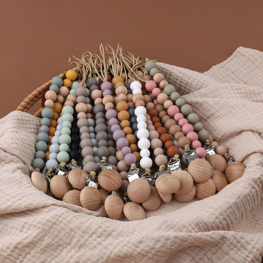 Pacifier Clips - Wood Clip & Silicone Silicone Beads